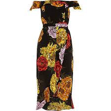 RIVER ISLAND Black Floral Dress Size 14 ...